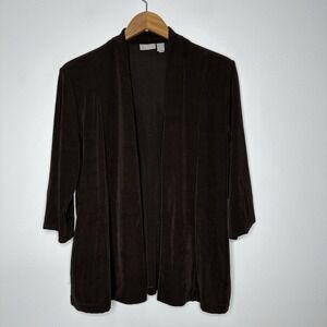 Chicos Travelers Cardigan Size L Chocolate Brown Liquid Knit 2